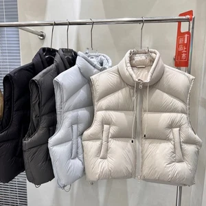 Women's Puff Loose Vest Short Stand Collar Thickened White Duck Down Loose Coat - Picture 1 of 19