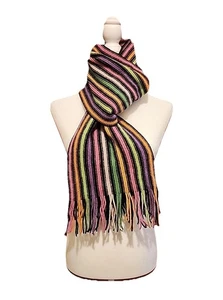 William Brunton Schal 100% Lammwolle handgestrickt Schottland Fransen Pastell Streifen - Bild 1 von 8