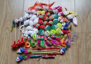 Bulk Cat Toys Kitten Rod Mouse Feathers Bells Balls Fur Scratch Teaser Rat UK