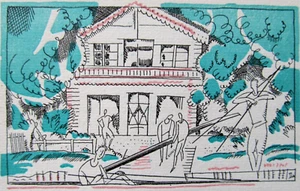 AU FIL DE L'EAU dessins Jean Emile LABOUREUR feuillet Gazette Bon Ton EO 1921 - Picture 1 of 7