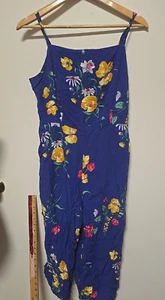 Antiguo Mono Cami Azul Marino GRANDE 9 Azul Marino Floral Sin Mangas Pierna Ancha Espalda Calada - Imagen 1 de 7
