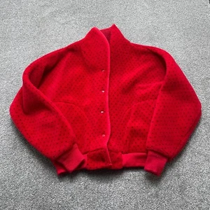 VINTAGE L.L.Bean Jacket Small Red Fleece Snap Button Polka Cozy Warm Red USA - Picture 1 of 7