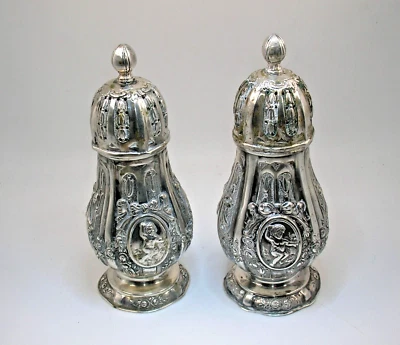 ANTIQUE CONTINENTAL SILVER SHAKERS - 5 1/4" TALL - 245 GRAMS - BEST OFFER - Image 1 of 4