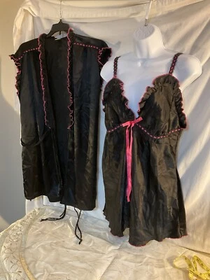 Cato Negro Rosa Borde Camisón Lencería Sedoso Sexy Femenino Talla L Foto 1 de 4
