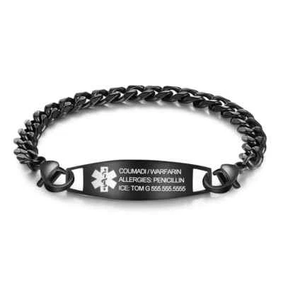 Stylish Black Stainless Steel Personalized Medical Alert Bracelet - Image 1 of 4