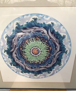 Susan St Thomas Dolphins Psychedelic Watercolor Painting Print 28” Framed Signed - Picture 1 of 6