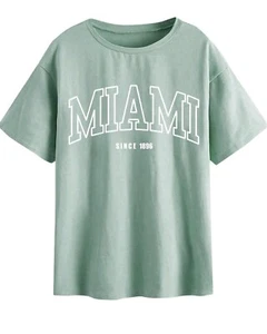 SOLY HUX Womens Graphic T-Shirt Oversized Letter Print Half Sleeve Loose Medium - Picture 1 of 7