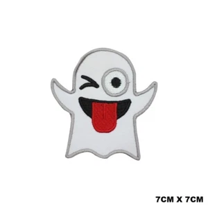 Ghost Emoji Funny Halloween Logo Embroidered Patch Iron On/Sew On Patch Batch - Picture 1 of 1