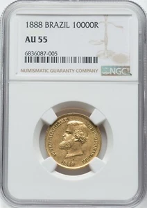 Brazil 1888 - Pedro II 10,000 Reis - NGC AU55 - VERY RARE! ONLY 5,359 STRUCK! - Picture 1 of 4