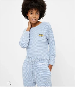 Loft Blue Striped Embroidered Sunshine Long Sleeve Pajama Top Size XL - Picture 1 of 6