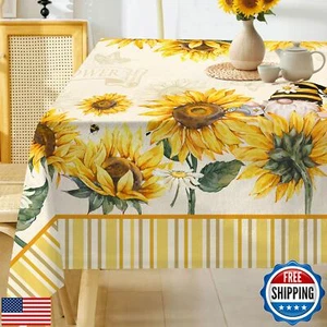 Hexagram Sunflower Tablecloth Rectangle 60x104 Inch Summer and Spring Yellow  - Picture 1 of 5