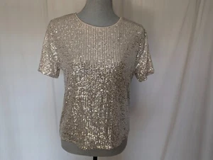 Vtg BlackTop  Iridescent Champaign Sparkly Sequins  Formal Blouse Size Small - Picture 1 of 8