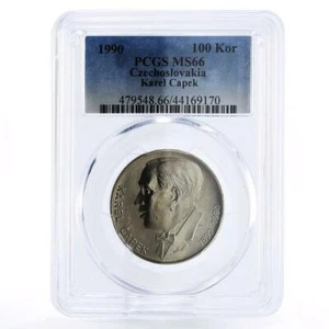 Czechoslovakia 100 korun Birthday of Karel Capek MS66 PCGS silver coin 1990 - Picture 1 of 2