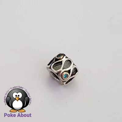 PANDORA Infinity silver & 14k Gold charm Blue Topaz Teardrop 790366TPP Authentic - Image 1 of 4