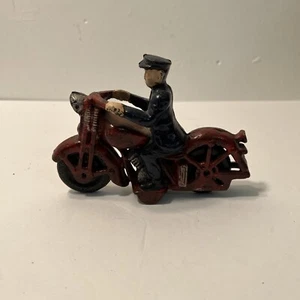 VINTAGE HUBLEY SMALL TOY HARLEY STYLE CAST IRON POLICE MOTORCYCLE - Picture 1 of 9