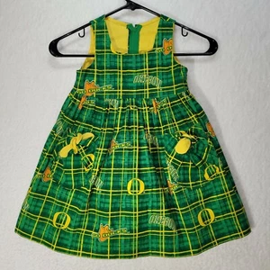 Girl's Hand Made Custom Oregon Ducks Sleeveless Dress Green & Yellow Fit & Flare - Picture 1 of 10