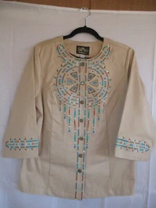 NWT Bob Mackie S Beige Soutwestern Embroidered Jacket - Picture 1 of 6