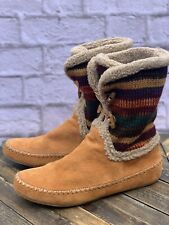 The Sak Tan Suede Pull On Boots Knit Fleece Lined Toggle Button Women’s Sz 10