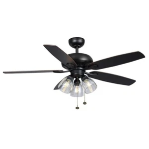 52 in. LED Matte Black Ceiling Fan with Five Reversible Blades - Picture 1 of 10