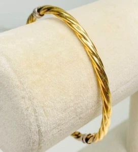 Beautiful 14k Yellow Gold/ Silver Filled Twisted Hinged Bangle Bracelet Italy11g - Picture 1 of 18
