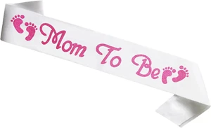 Mom to Be Sash, Satin with Gitter Font with Baby Foot, Best Baby Shower Mommy De - Picture 1 of 1