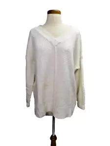 Jack weißer Pullover mit V-Ausschnitt Größe Large lange Ärmel Strick hoch tief überschnittene Schulter - Bild 1 von 4