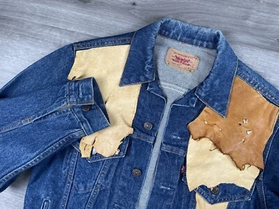 Chaqueta de Camionero Levis Denim De Colección Gamuza Cuero Retazos Hecha en EE. UU. Para Hombres 38R Foto 1 de 4