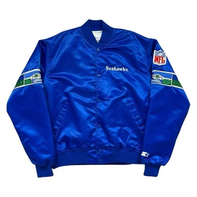 VTG 90s NFL SEATTLE SEAHAWKS STARTER AUTHENTIC PRO LINE SATIN JACKET SIZE L BLUE - Image 1 of 4