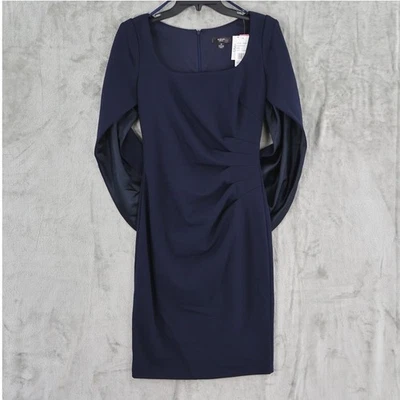 AQUA Scuba Crepe Cape Dress Womens 4 Navy Blue Formal Event Party Hostess NWT - Image 1 of 4