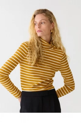 Suéter Top J.Crew Rayas Cuello Alto XS Botón Acanalado Tejido Manga Larga Amarillo Foto 1 de 4