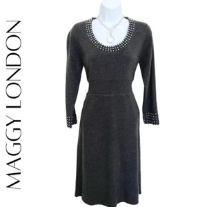 Vestido MAGGY LONDON Gris Tachonado Ajuste y Acampanado Tejido, M - Imagen 1 de 9