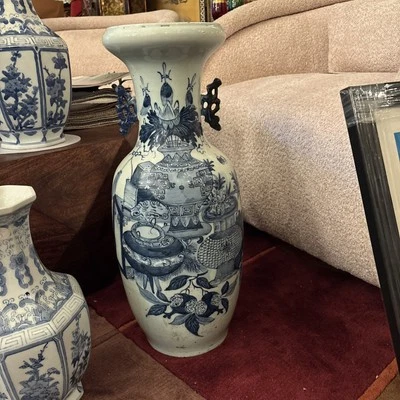 "Antiguo jarrón chino Qing azul y blanco 23""" Foto 1 de 4