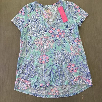 Топ Lilly Pulitzer Etta с v-образным вырезом синий Ibiza Now You Sea Me размер S новый с ценниками - Изображение 1 из 4