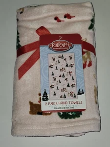 Rudolph The Red Nosed Reindeer Set Of 2 Pink Hand Towels Christmas Holiday NWT  - Picture 1 of 12