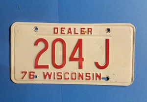 Obsolete 1976 Wisconsin Dealer License Plate 204 J - Picture 1 of 2