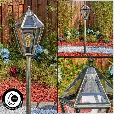 Antik-Landhaus-Stil Wegelampe aus Metall und Glas, Schwarz-Gold Außenleuchte - Bild 1 von 4