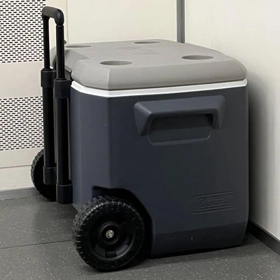 CL- 60 qt Wheeled Plastic Cooler Blue Body White Lid 6″ Wheels Industry 11 lb - Image 1 of 3