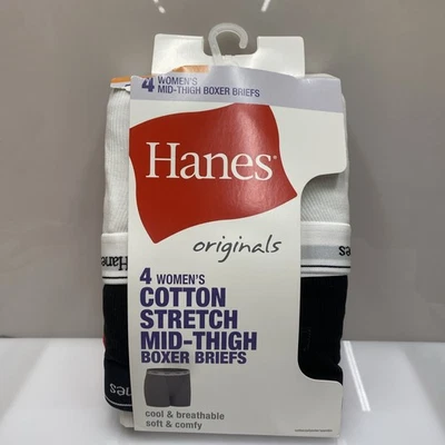 Mujer Hanes Originals 4 Calzoncillos Boxer Medio Muslo Blanco Negro Rojo Talla M Caja Dañada Foto 1 de 4