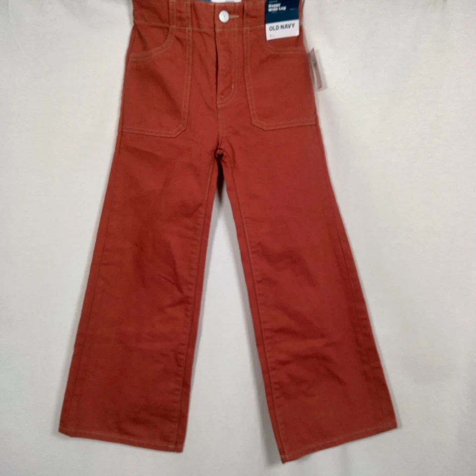 Old Navy Pants Girls Small 6 Baggy Wide Leg High Rise Rust Elastic Canvas READ - Image 1 of 4