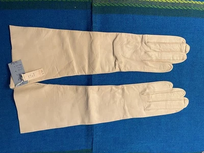Vintage Van Raalte Ivory  Leather Women's Long Elbow Length Gloves Size 7 - Image 1 of 4