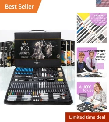 100 Piece Drawing & Sketching Set | Graphite, Charcoal, Pastel, Metallic & Wa... - Image 1 of 4