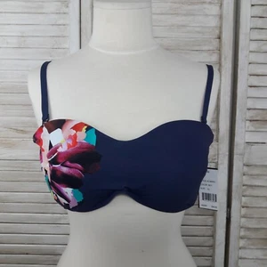 Kenneth Cole Women's XL Convertible Bandeau Bikini Top Navy Floral NEW MSRP $69 - Picture 1 of 12