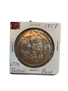 1958 Kanada Silber Dollar Münze Elizabeth II Totempfahl Canadian. Münze ist abgebildet - Bild 1 von 3