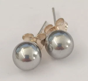 Gray Pearl Silver Post Earrings 925 Simulated Minimalist Stud Classic Timeless - Picture 1 of 11