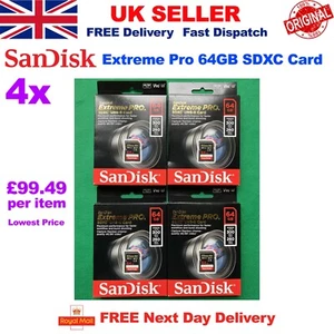 4x SanDisk Extreme PRO 64GB 300MB/s UHS-II Class 10 V90 SDXC Card, Job Lot #11 - Picture 1 of 1