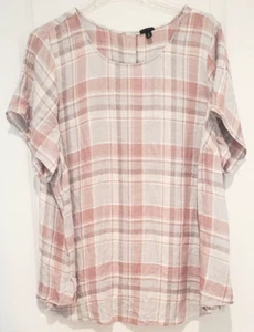 Torrid Top Damen Plus 5X (28) Bluse mit Knopfleiste hinten rosa grau weiß kariert - Bild 1 von 6