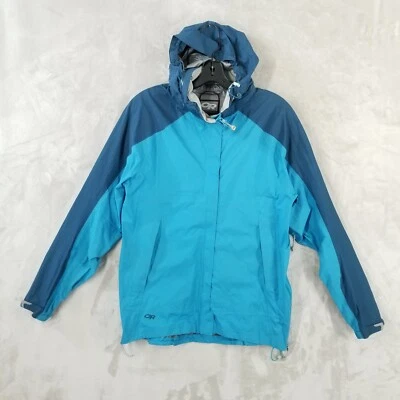 Outdoor Research Rain Jacket Women L Blue Pertex Zip Hood Vented Softshell OR - Image 1 of 4