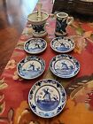 8 Pcs Delft Blueware Hand Painted Windmill Butter Pats Mortor Pestal + Holland