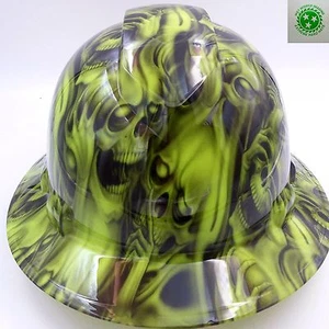 Hard Hat FULL BRIM custom hydro dipped , OSHA app hear no see no skulls - Picture 1 of 6