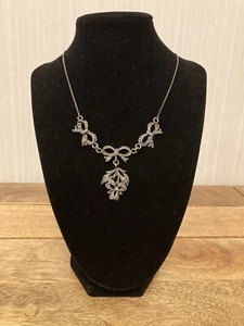 Vintage Sterling Silver Marcasite Art Deco style Necklace Bows Flowers 11g - Picture 1 of 12